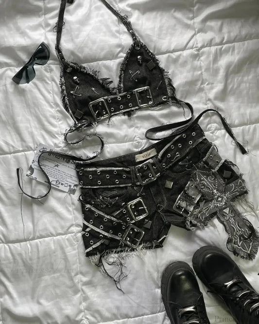 Multiple Zippered Elevated Waist Leather Skirt