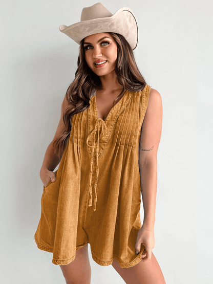 Abbey™ | Light Denim Romper with Tie Closure