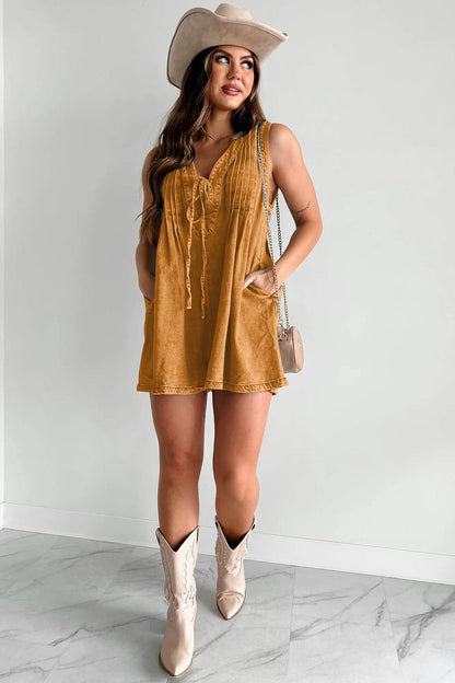 Abbey™ | Light Denim Romper with Tie Closure