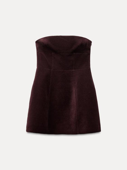 Bow Applique Velvet Tube Short Dress