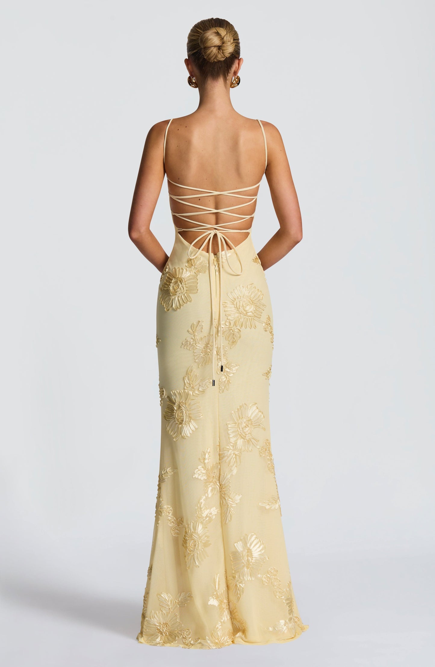 Sweetheart Corset Bodice Spaghetti Strap 3D Floral Embroidered Mesh Mermaid Maxi Gown