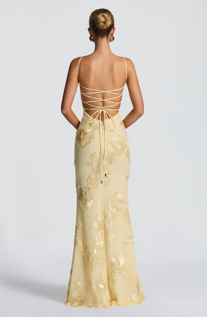 Sweetheart Corset Bodice Spaghetti Strap 3D Floral Embroidered Mesh Mermaid Maxi Gown