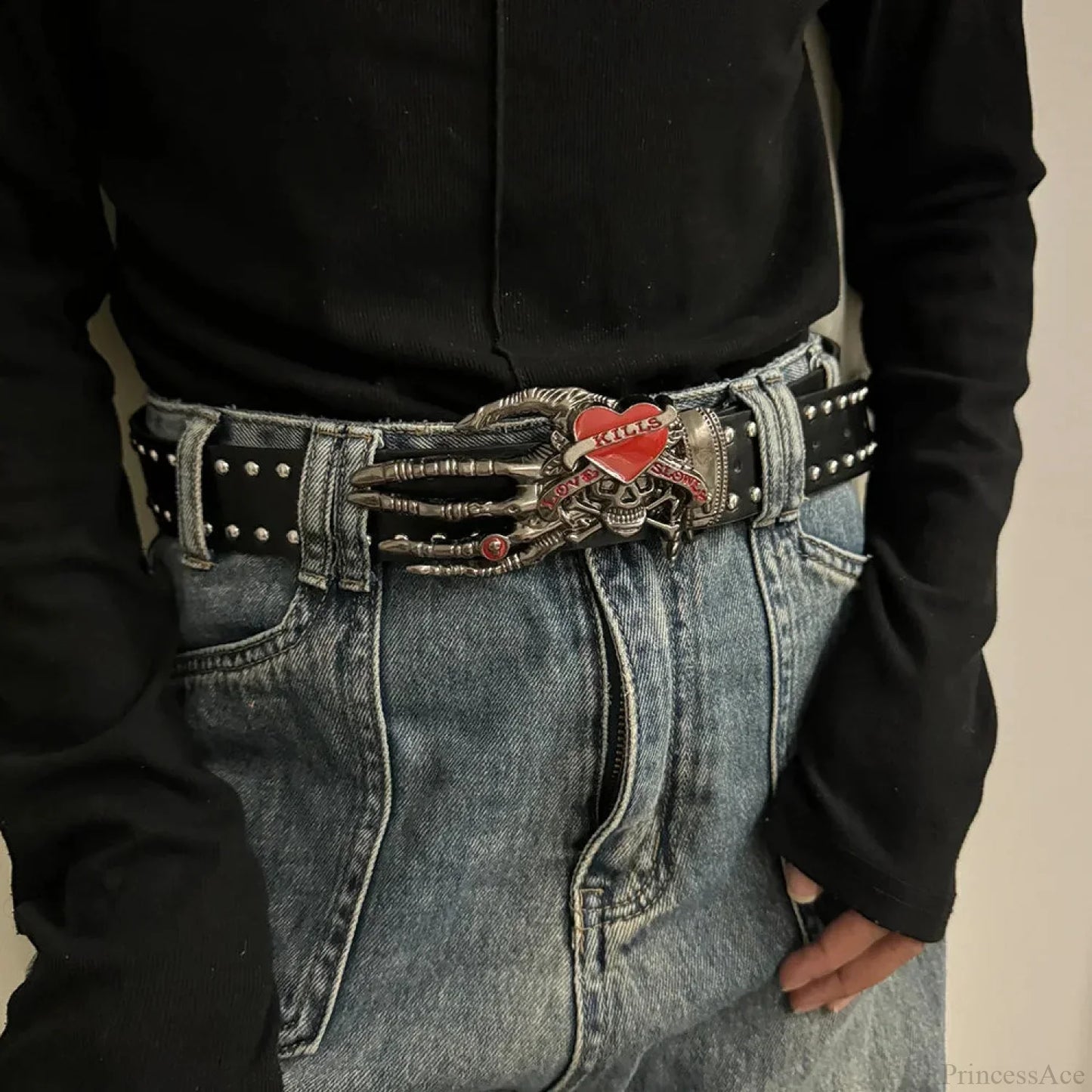 Neutral Gothic Skull Rivet Belt