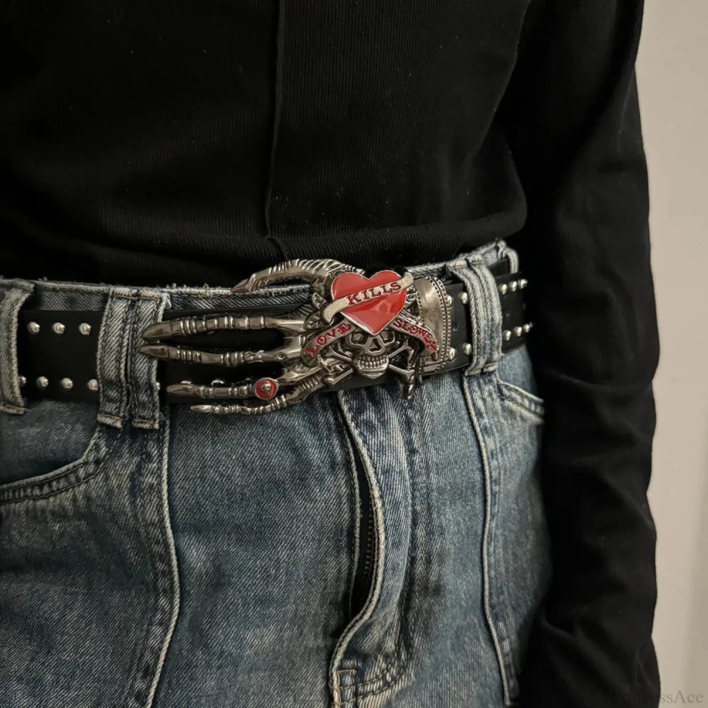 Neutral Gothic Skull Rivet Belt