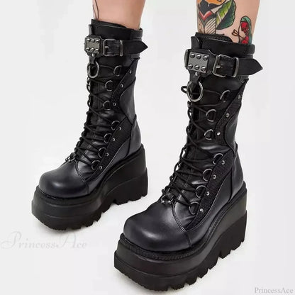 New Dark Platform Rivet Punk Wedge Boot