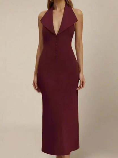 Halterneck Backless Midi Dress