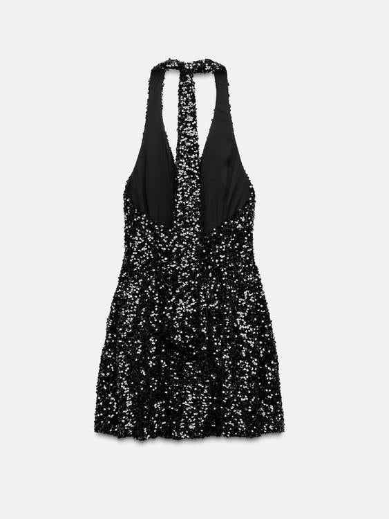 Halterneck Sequins Backless  Dress