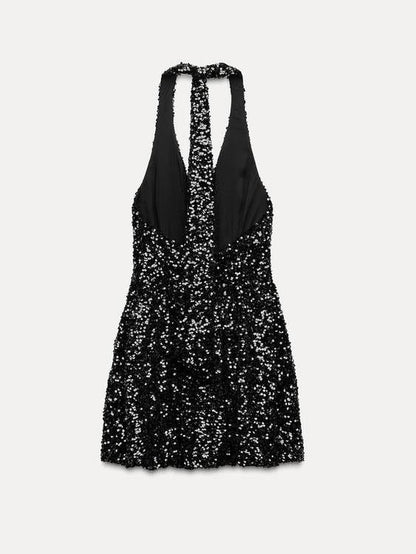 Halterneck Sequins Backless  Dress