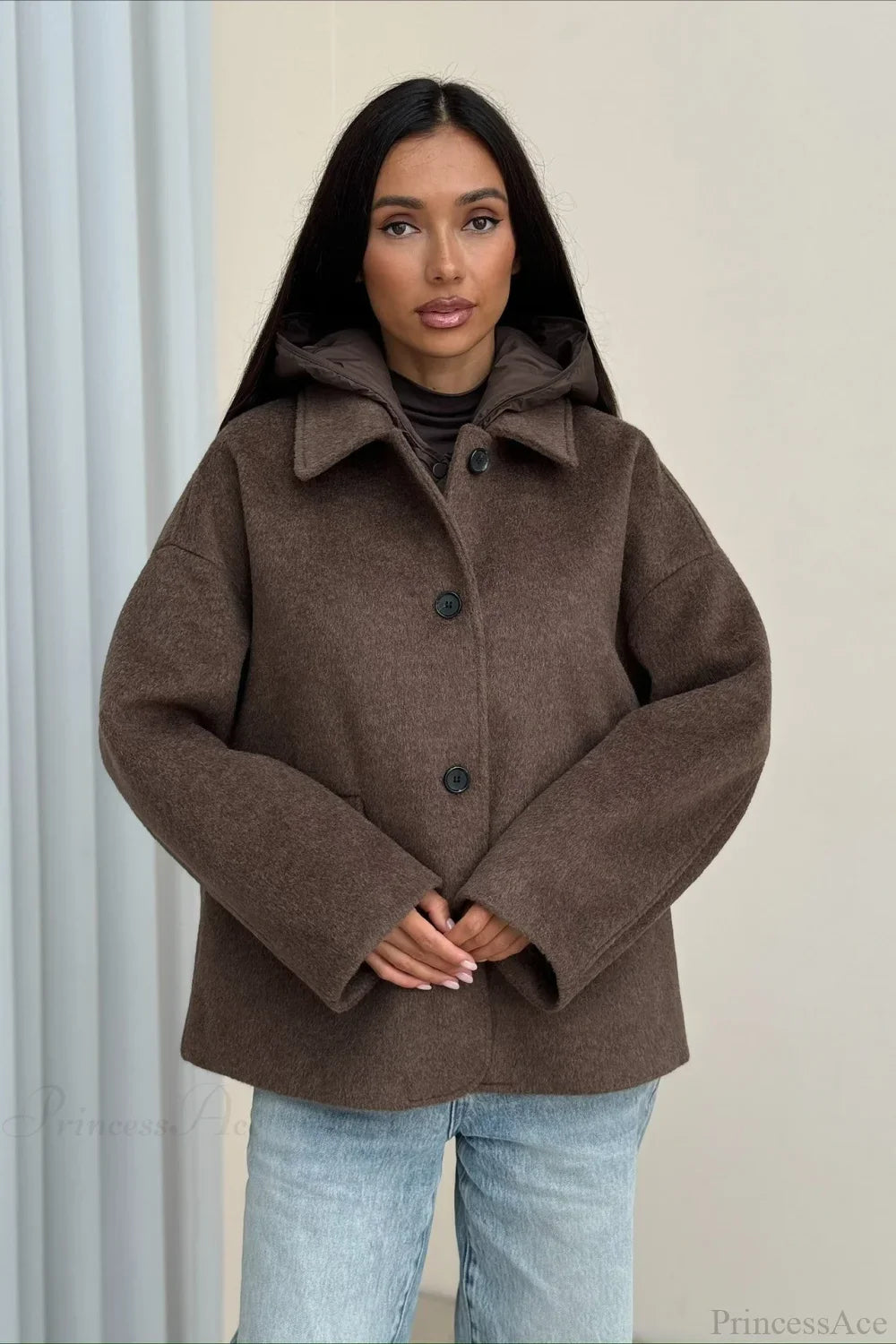 Notch Lapel Relaxed Fit Wool Blend Coat