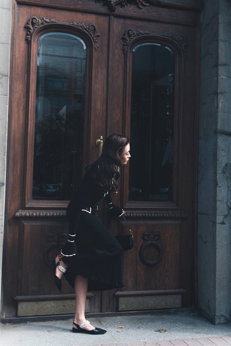 Novia Contrast Ruffle Knit Maxi Dress