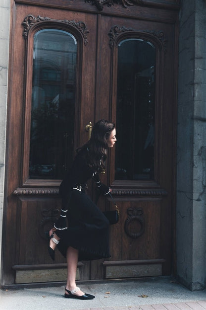 Novia Contrast Ruffle Knit Maxi Dress