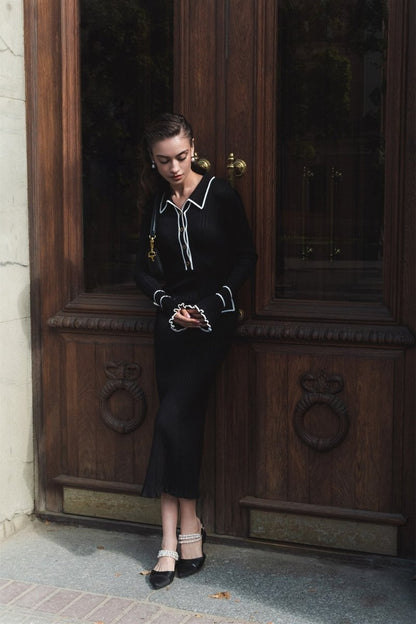 Novia Contrast Ruffle Knit Maxi Dress