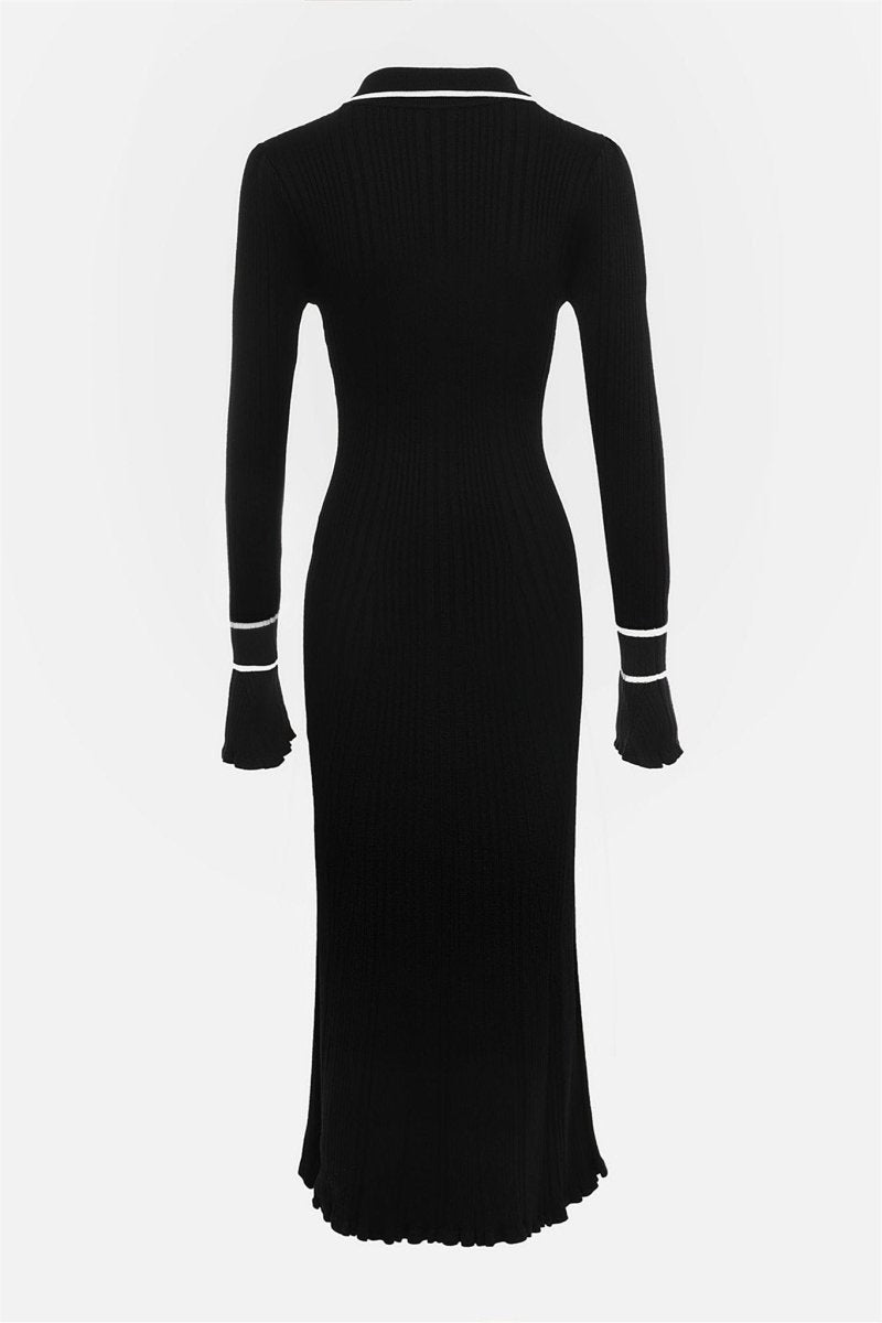 Novia Contrast Ruffle Knit Maxi Dress