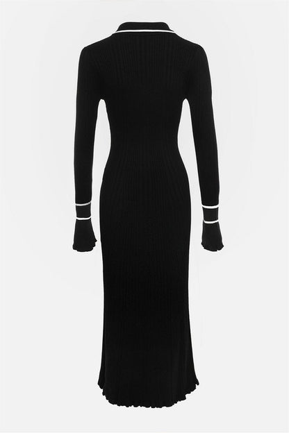 Novia Contrast Ruffle Knit Maxi Dress