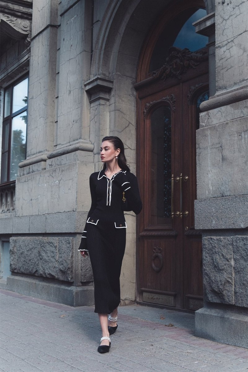 Novia Contrast Ruffle Knit Maxi Dress