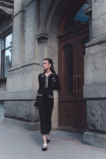 Novia Contrast Ruffle Knit Maxi Dress