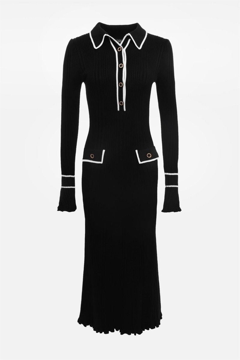 Novia Contrast Ruffle Knit Maxi Dress