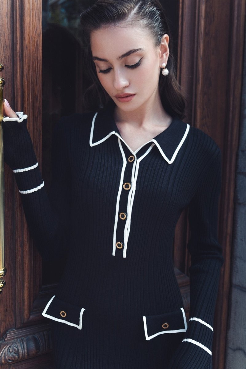 Novia Contrast Ruffle Knit Maxi Dress