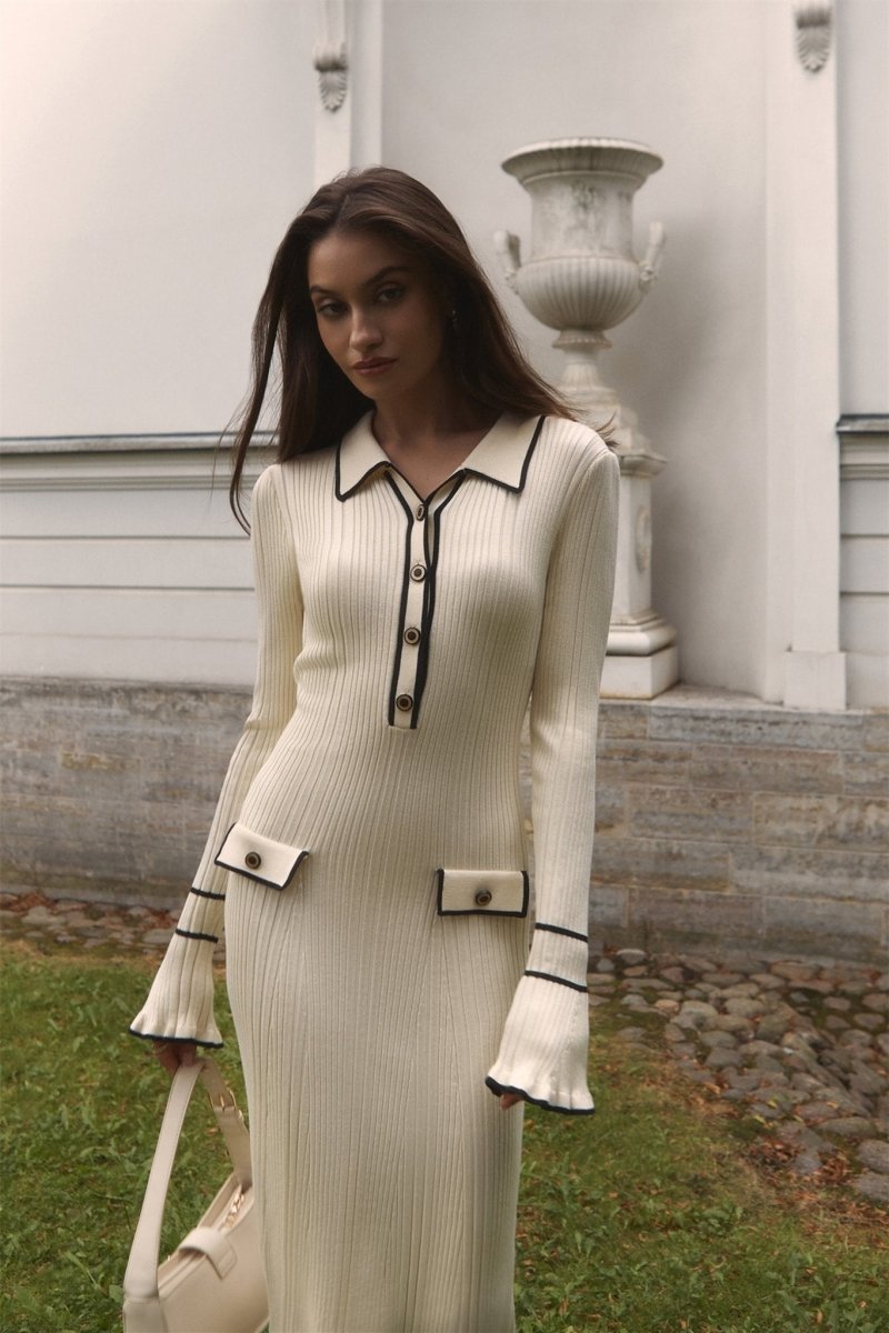 Novia Contrast Ruffle Knit Maxi Dress