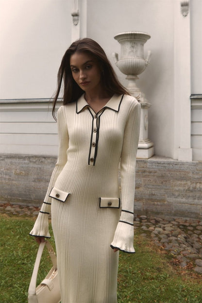 Novia Contrast Ruffle Knit Maxi Dress