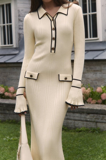 Novia Contrast Ruffle Knit Maxi Dress