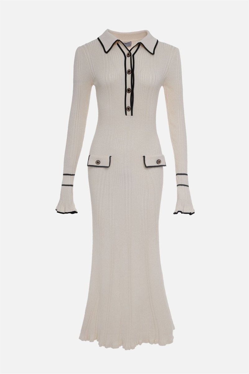 Novia Contrast Ruffle Knit Maxi Dress