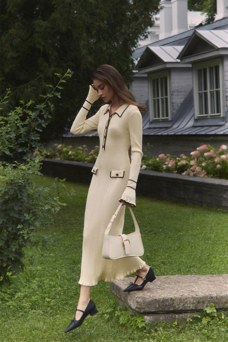 Novia Contrast Ruffle Knit Maxi Dress