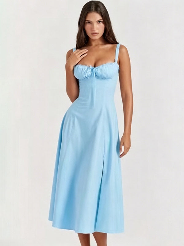 Floral Dress Midi Dress Dresses Floral Print High-slit Straps Neck Sleeveless Cottagecore Summer