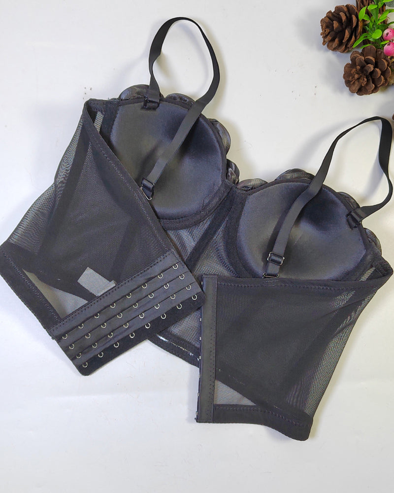 French Handmade Rose Flower Mesh Tube Top