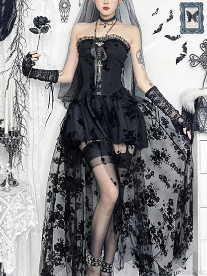 Obscure Blooms Net Bodice Midi Dress