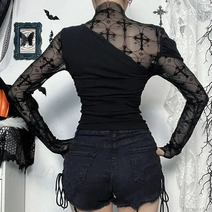 Obscure Gothic Net Patchwork Blouse