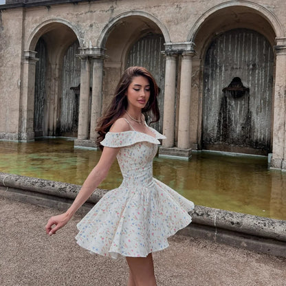 Off-Shoulder A-Line Floral Dress