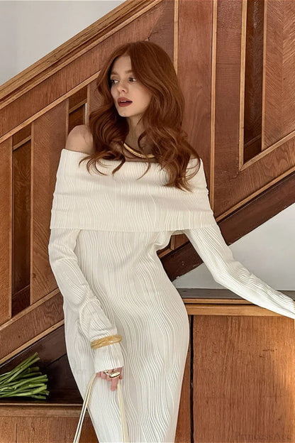 Off Shoulder Knit Slim Mermaid Maxi Dress