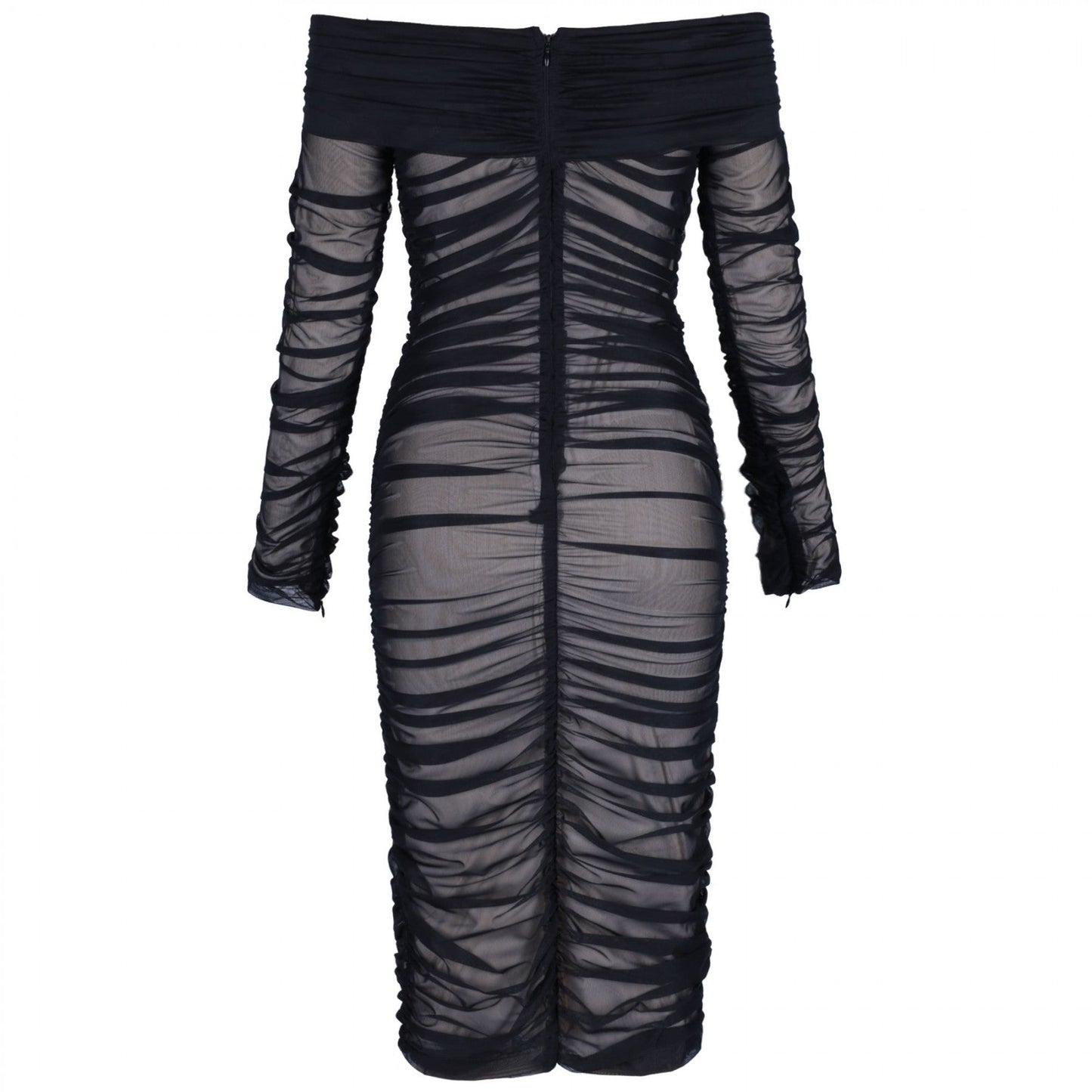 Off Shoulder Long Sleeve Ruched Mini Bodycon Dress FSP19054