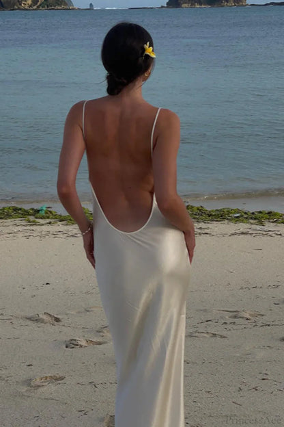 Open Back Satin Maxi Dress