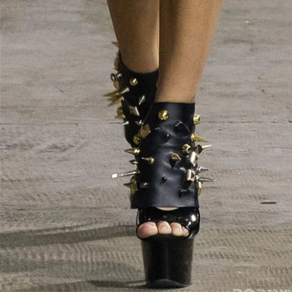 Open Front Elevated Boot with Stud Design