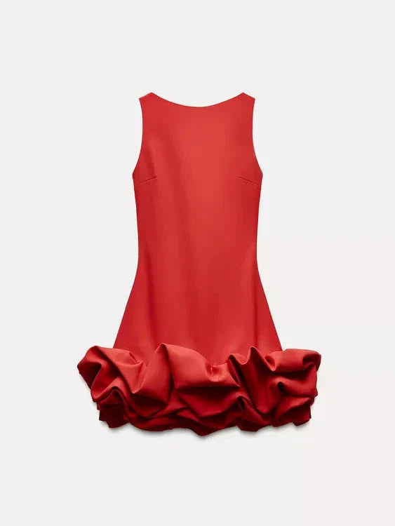 Crew Neck Sleeveless Ruffle Backless Romper
