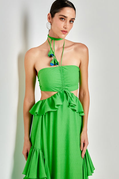 Mona Ruffled Cutout Halter Maxi Dress