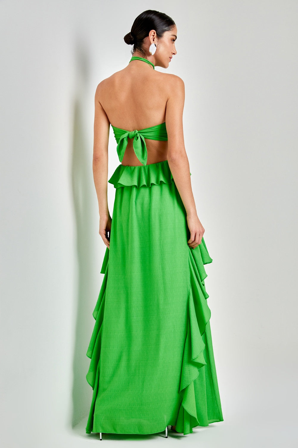 Mona Ruffled Cutout Halter Maxi Dress