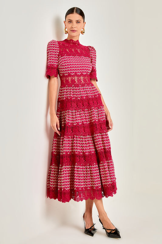 Sabrina Embroidered Lace Short Sleeve Midi Dress