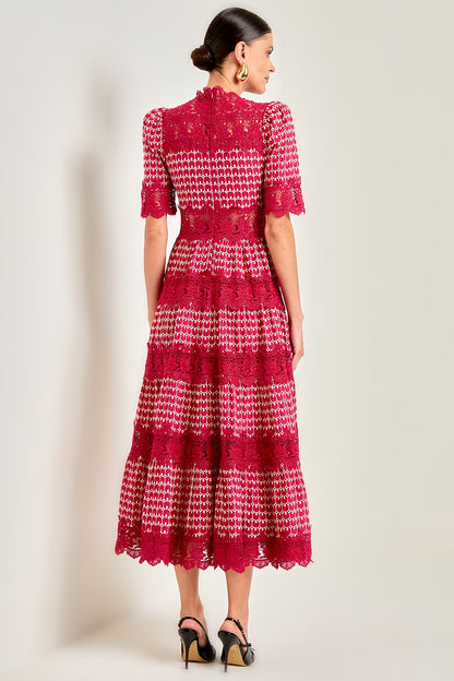 Sabrina Embroidered Lace Short Sleeve Midi Dress