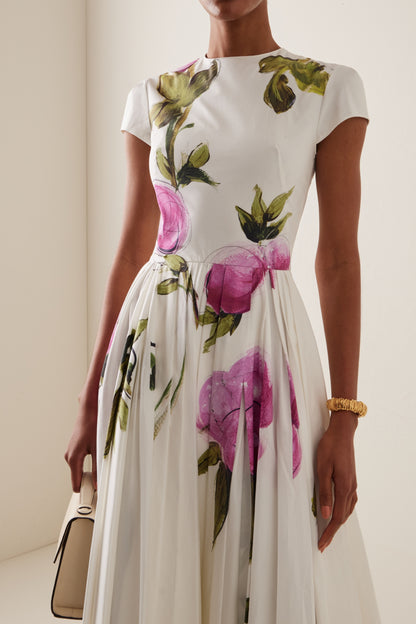 Lindsay Rose Printed Cap Sleeve Midi Dress