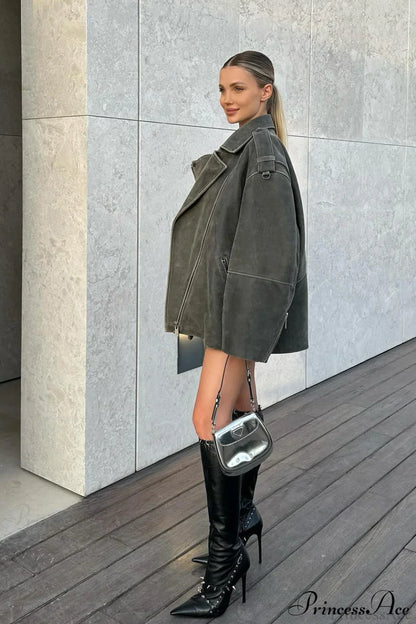 Oversize Suede Lapel Retro Versatile Coat