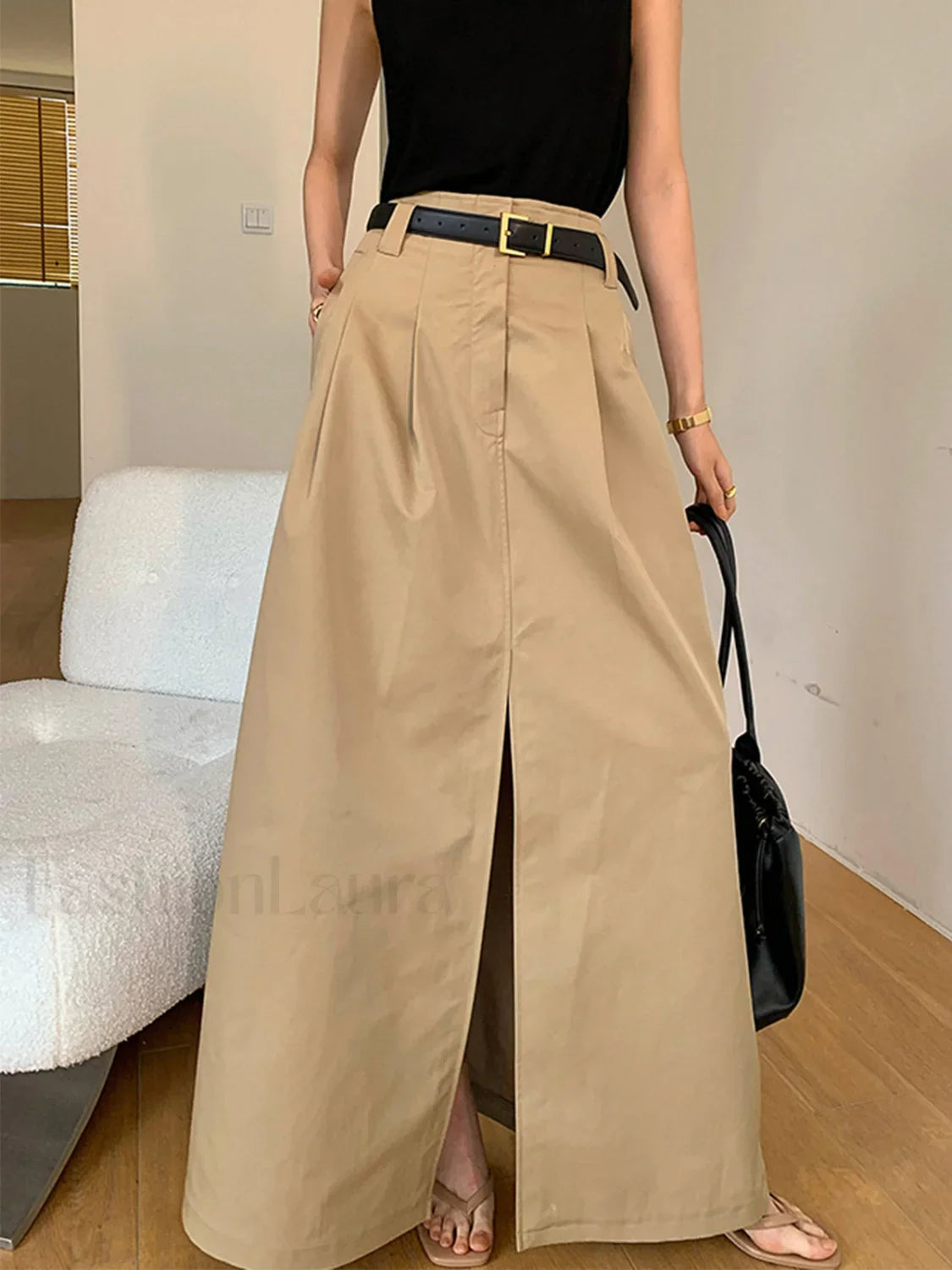 High-Waist Pleated Flared Elegant Midi Skirt