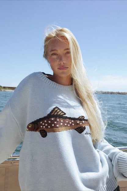 Oversized Fish Print Pullover Sweatshirt