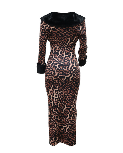 Hairy Long-Sleeve Leopard Printed Suit