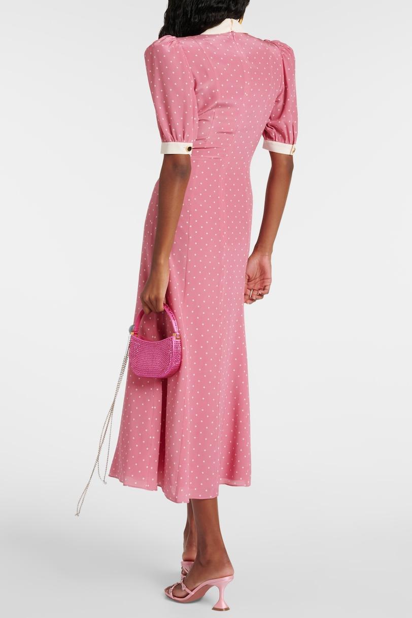 Rita Floral Bow Trimmed Puff Sleeve V-Neckline Midi Dress