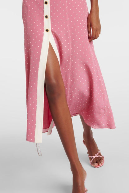 Rita Floral Bow Trimmed Puff Sleeve V-Neckline Midi Dress