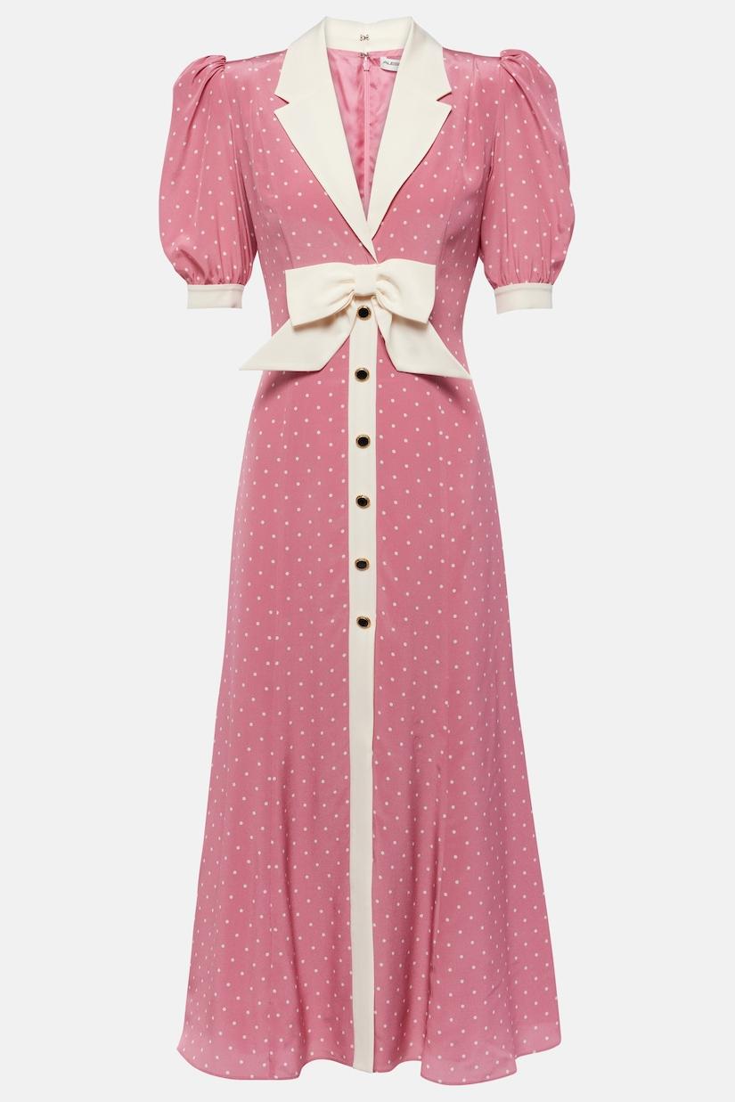 Rita Floral Bow Trimmed Puff Sleeve V-Neckline Midi Dress