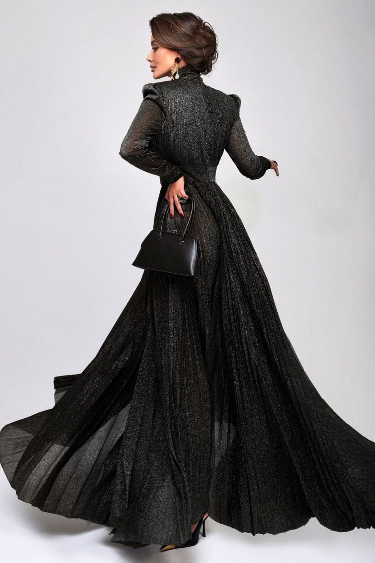 Elsie Metallic Pleated Belted Maxi Dress